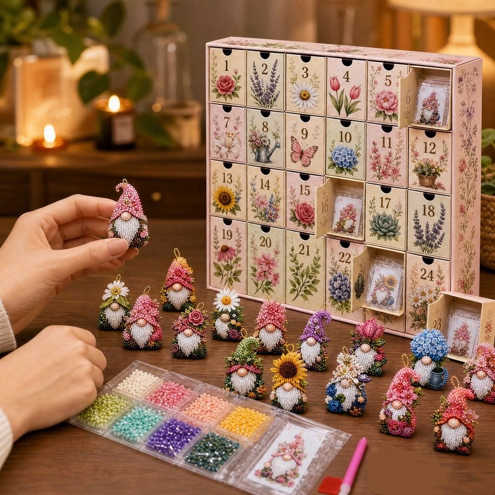 24 Days Gnome Diamond Painting Advent Calendar 2027, 24 Unique Flower Gnomes Diamond Art Kit, DIY Diamond Ornaments Countdown Calendar for Adults Beginners, Holiday Gift