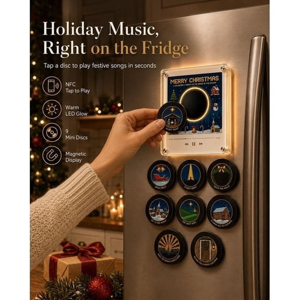 Christmas Vinyl Fridge Magnetic Music Player, Mini Record Player, NFC Discs