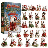 Clearacne!! Christmas Bull Terrier 24Pcs Acrylic Ornaments Set, 2D Flat Christmas Dog Hanging Decorations, Advent Calendar Style Xmas Tree Ornament Gift Box