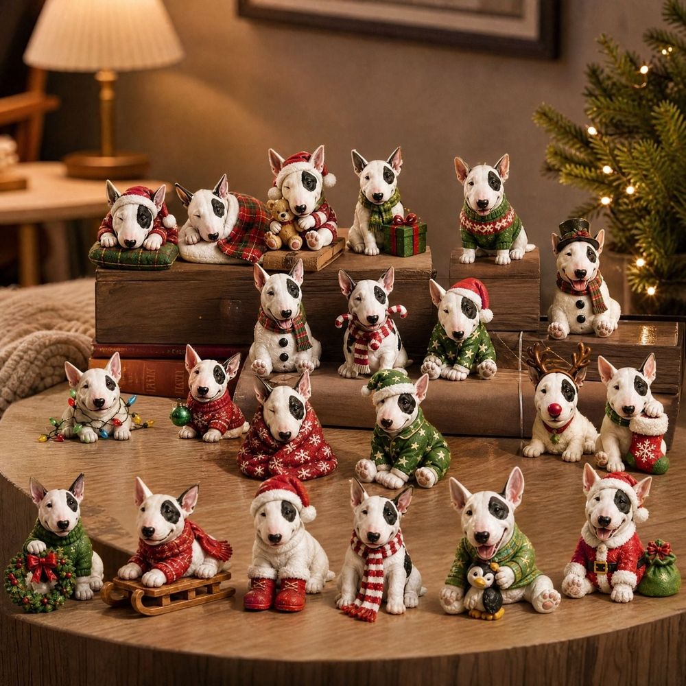 Clearacne!! Christmas Bull Terrier 24Pcs Acrylic Ornaments Set, 2D Flat Christmas Dog Hanging Decorations, Advent Calendar Style Xmas Tree Ornament Gift Box