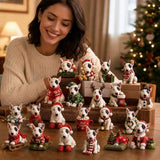 Clearacne!! Christmas Bull Terrier 24Pcs Acrylic Ornaments Set, 2D Flat Christmas Dog Hanging Decorations, Advent Calendar Style Xmas Tree Ornament Gift Box