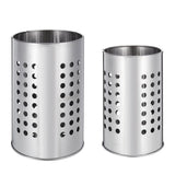 2‑Pack Stainless Steel Kitchen Utensil Holder, Round Perforated Drain‑Design Utensil Caddy, Countertop Chopstick Spatula Silver Storage Organizer for Kitchen Counter