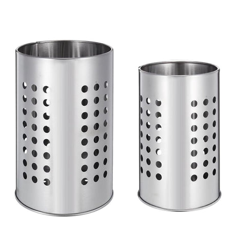 2‑Pack Stainless Steel Kitchen Utensil Holder, Round Perforated Drain‑Design Utensil Caddy, Countertop Chopstick Spatula Silver Storage Organizer for Kitchen Counter