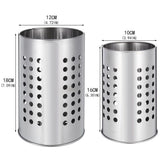 2‑Pack Stainless Steel Kitchen Utensil Holder, Round Perforated Drain‑Design Utensil Caddy, Countertop Chopstick Spatula Silver Storage Organizer for Kitchen Counter