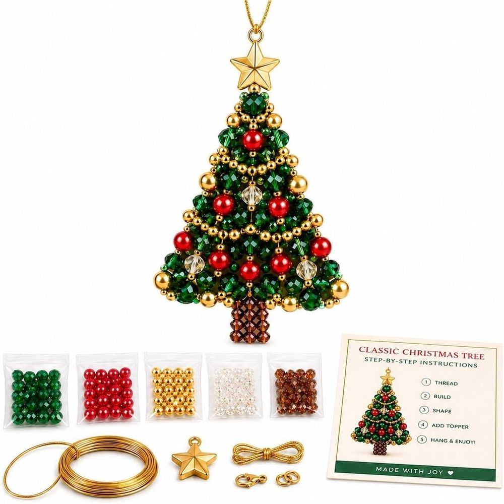 DIY Christmas Tree Beaded Ornament Kit Beginner Friendly Holiday Craft Set with Assorted Beads, Wire, Charms
