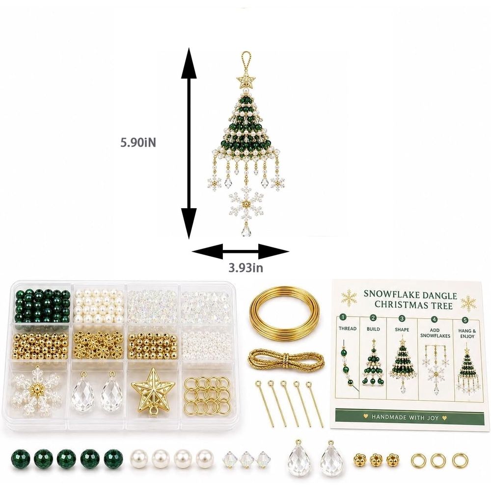 DIY Christmas Tree Beaded Ornament Kit Beginner Friendly Holiday Craft Set with Assorted Beads, Wire, Charms