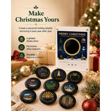 Christmas Magnetic Music Player Set, Mini Vinyl‑Style NFC Music Box with 9 Refrigerator Fridge Magnets Discs, USB‑C Rechargeable Christmas Decor & Holiday Gift