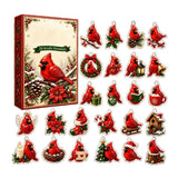 Christmas Bird Advent Calendar 2026, 24 Pcs 2D Flat Acrylic Cardinal Ornaments Countdown Blind Box, Holiday Tree Hanging Decor Gift for Bird Lovers Adults