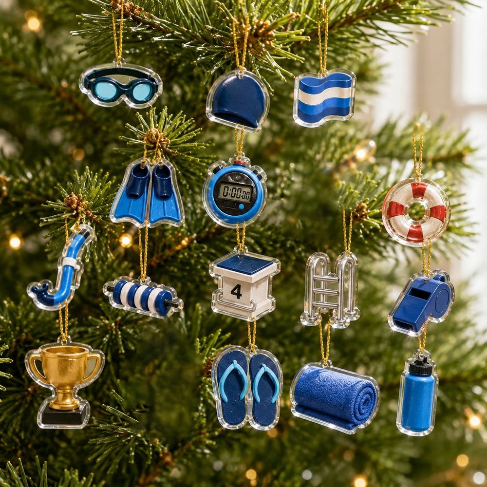 Swimming Lover Advent Calendar, 24 Days 2D Acrylic Ornaments Countdown Calendar, 24Pcs Flat Swimming Gear Hanging Decorations for Xmas Tree Swimmers Gift