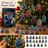 Dragon Advent Calendar, 24 Days Christmas Countdown Blind Box with 24 2D Acrylic Dragon Ornaments, Fantasy Holiday Hanging Decorations for Tree Wreath Home Party Display, Gift for Dragon Lovers