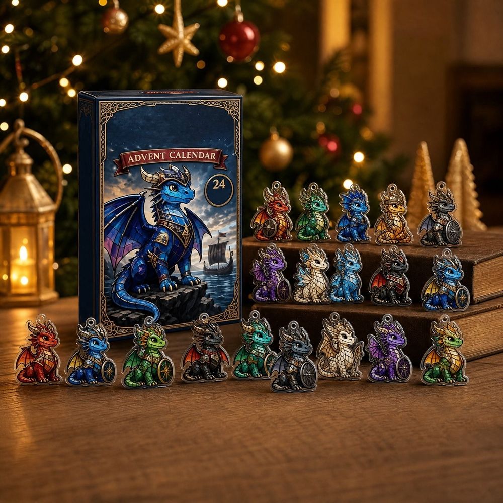 Dragon Advent Calendar, 24 Days Christmas Countdown Blind Box with 24 2D Acrylic Dragon Ornaments, Fantasy Holiday Hanging Decorations for Tree Wreath Home Party Display, Gift for Dragon Lovers