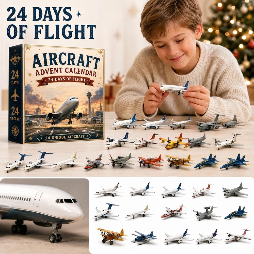 24‑Day Christmas Countdown Advent Calendar, 24 Unique Die‑Cast Mini Aircraft Models, Aircraft Toy Set, Holiday Surprise Gift for Festival Collection Display