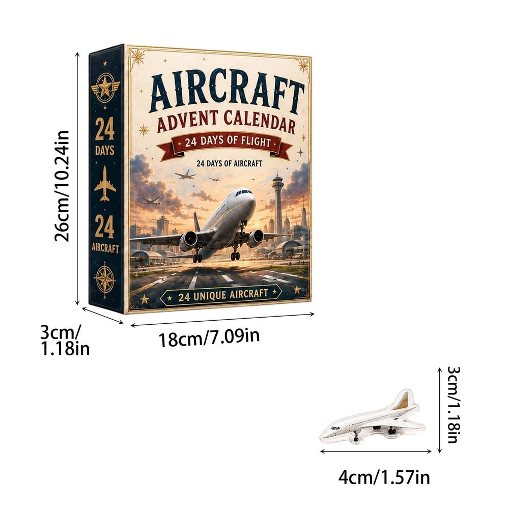 24‑Day Christmas Countdown Advent Calendar, 24 Unique Die‑Cast Mini Aircraft Models, Aircraft Toy Set, Holiday Surprise Gift for Festival Collection Display