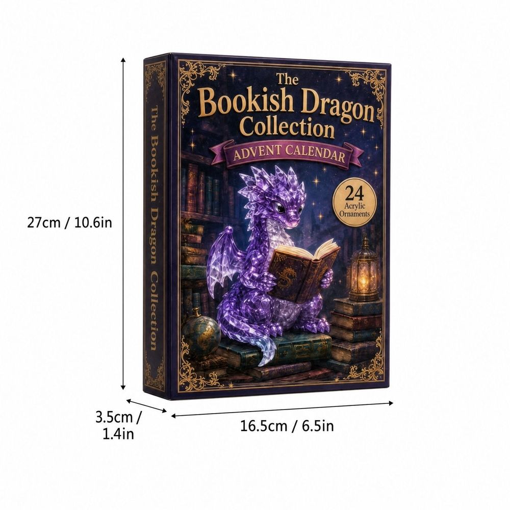The Bookish Dragon Collection Advent Calendar 2026, 24 Days 2D Acrylic Dragon Ornaments Countdown Calendar, 24Pcs Flat Reading Dragon Hanging Decorations for Xmas Tree Book Lovers Gift