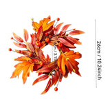 4 Pcs 9 Inch Mini Fall Wreaths, Thanksgiving Maple Leaf Candle Rings with Orange Burlap Bows, Farmhouse Autumn Wreath for Cabinet, Front Door, Porch, Wall, Window & Table Centerpiece Decor