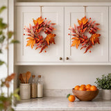 4 Pcs 9 Inch Mini Fall Wreaths, Thanksgiving Maple Leaf Candle Rings with Orange Burlap Bows, Farmhouse Autumn Wreath for Cabinet, Front Door, Porch, Wall, Window & Table Centerpiece Decor