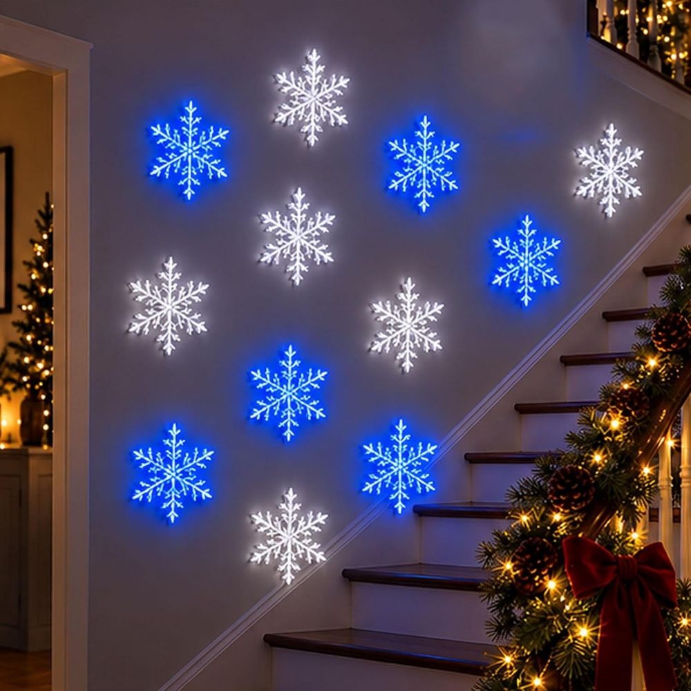 Christmas LED Snowflake Wall Set, 12PCS Christmas Glowing Snowflake Wall Lights, Fairy Lights for Bedroom, Patio, Garden, Party, Home Xmas Decor - Indoor/Outdoor Christmas Tree Decoration
