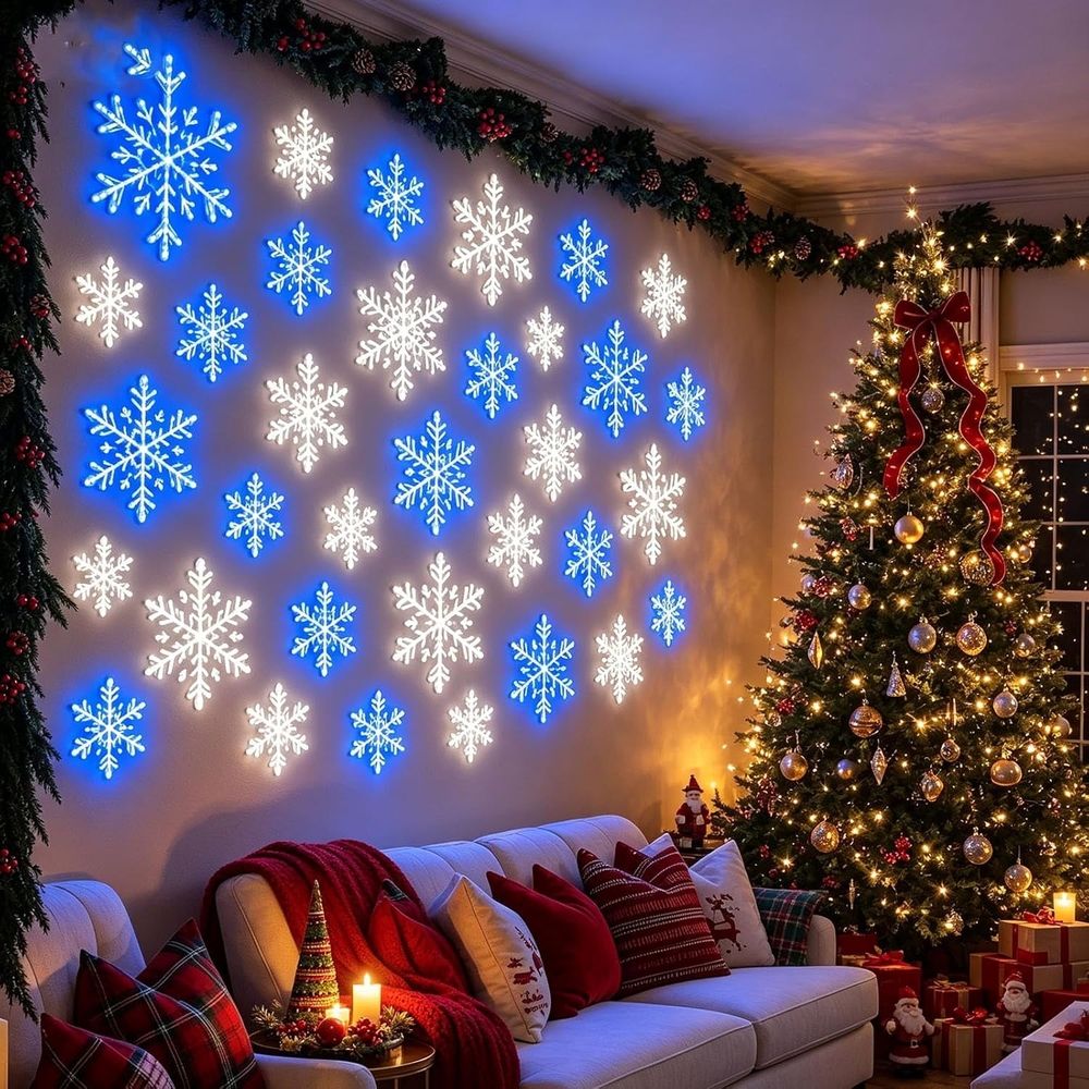 Christmas LED Snowflake Wall Set, 12PCS Christmas Glowing Snowflake Wall Lights, Fairy Lights for Bedroom, Patio, Garden, Party, Home Xmas Decor - Indoor/Outdoor Christmas Tree Decoration
