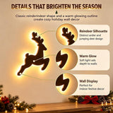 Antler Glow LED Reindeer Wall Decor, Warm Backlit Peel & Stick Christmas Wall Silhouette Lights, Lighted Reindeer Indoor Wall Accents for Living Room, Mantel, Entryway & Holiday Display