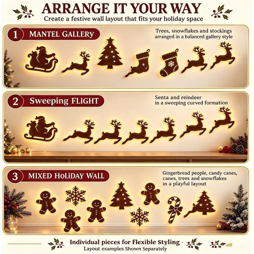 Antler Glow LED Reindeer Wall Decor, Warm Backlit Peel & Stick Christmas Wall Silhouette Lights, Lighted Reindeer Indoor Wall Accents for Living Room, Mantel, Entryway & Holiday Display