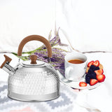 Loud Whistling Kettle for Boiling Water Coffee or Milk, 3.1 Quart 3L Heavy Stainless Steel  Kettle with Wood Pattern Handle