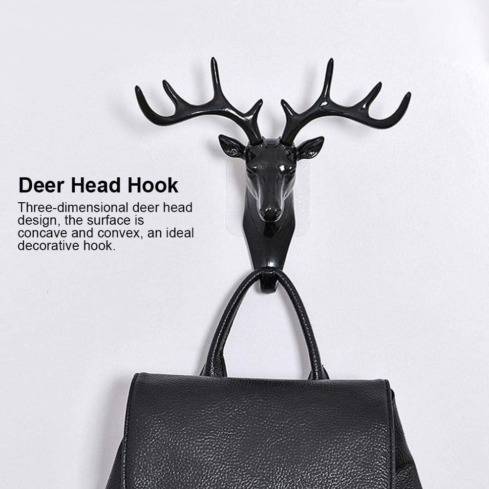 3D Deer Head Plastic Hook Keys Coat Hat Hanger Rack Holder Self-Sticking Wall Mount for Home Room Decor[Black],Coat Hanger