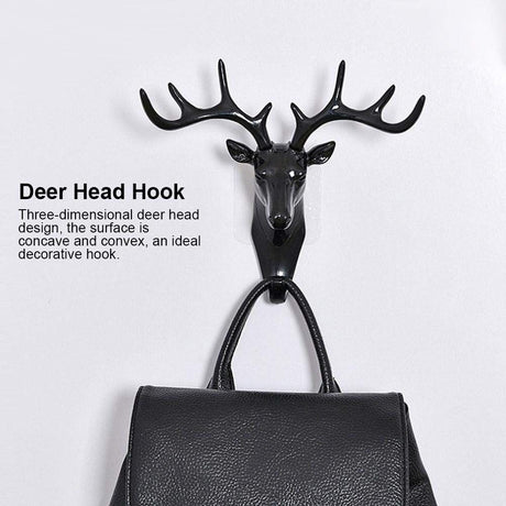 3D Deer Head Plastic Hook Keys Coat Hat Hanger Rack Holder Self-Sticking Wall Mount for Home Room Decor[Black],Coat Hanger