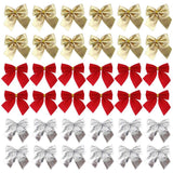 36 Pack Golden Silver Red Christmas Bow Christmas Tree Hanging Decoration Wreath Gifts Wedding Party Bowknot Decoration