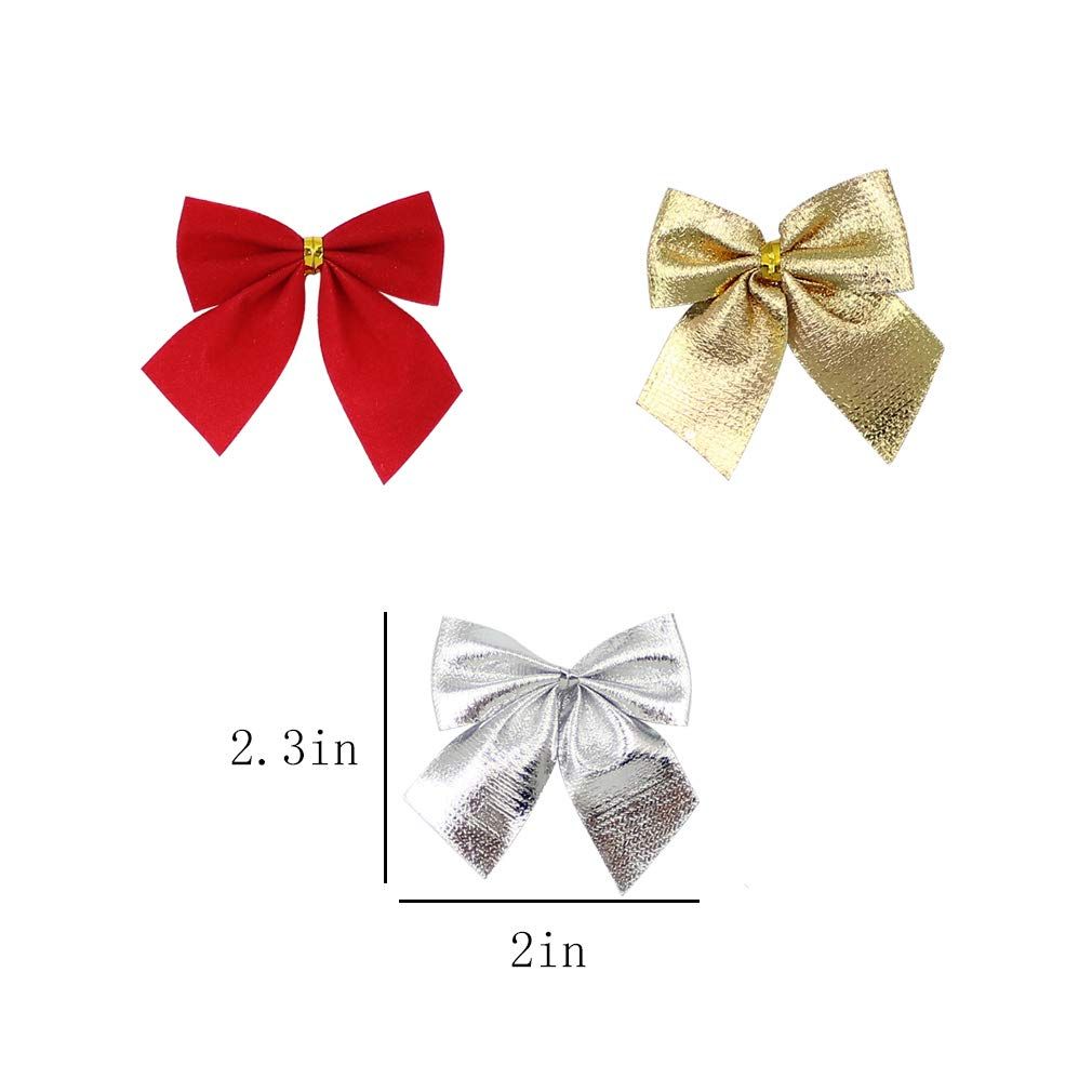 36 Pack Golden Silver Red Christmas Bow Christmas Tree Hanging Decoration Wreath Gifts Wedding Party Bowknot Decoration
