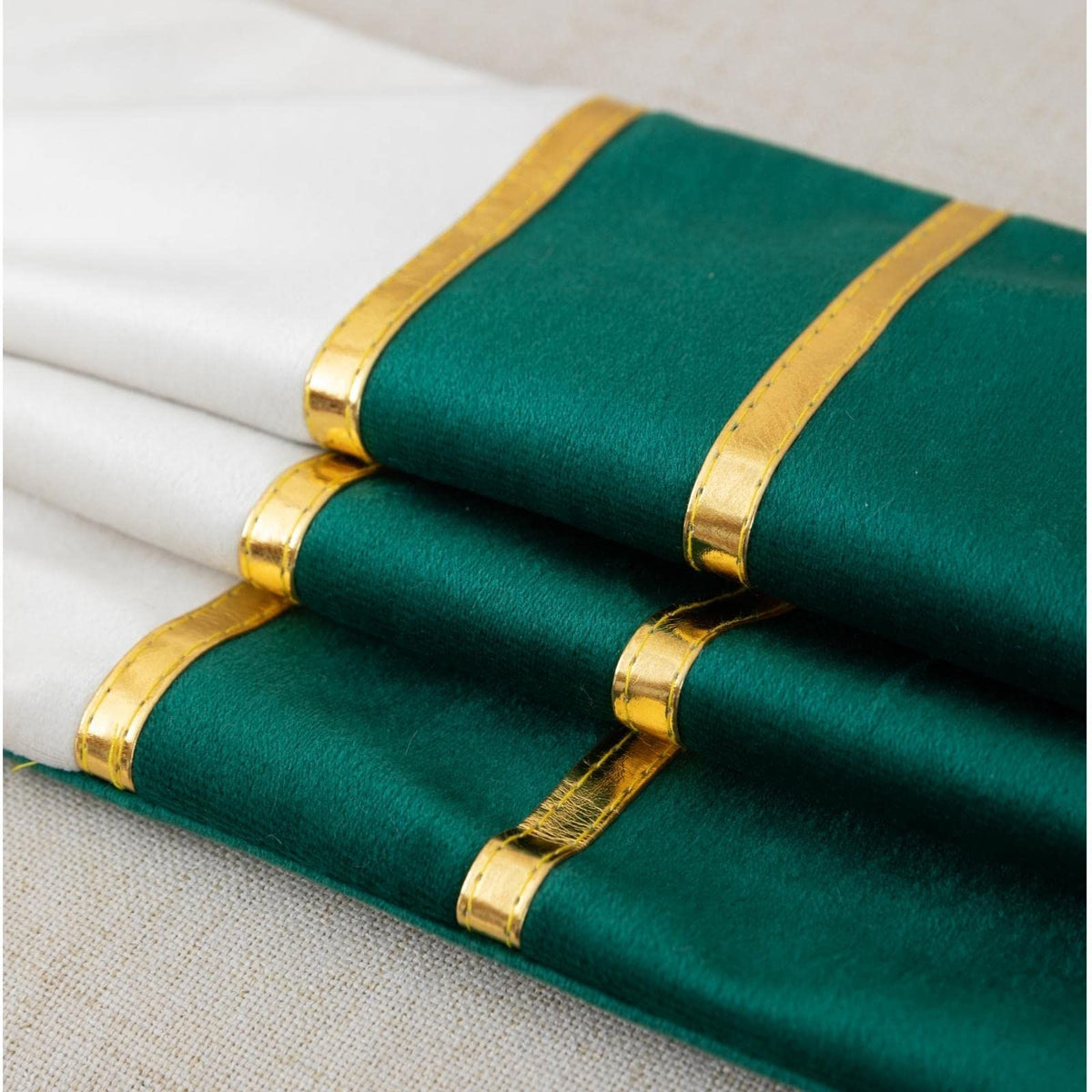 Set of 2 Velvet Decorative Throw Pillow Covers Dark Green White Patchwork with Gold Leather Pillow Covers 18 × 18 Inch Cushion