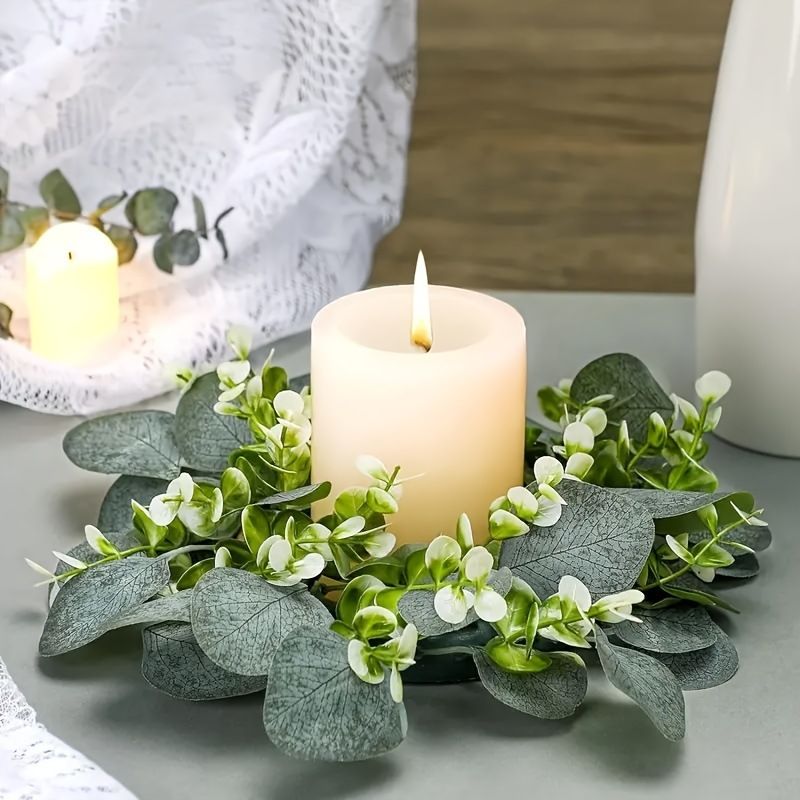 Candle Wreaths Rings 6 Inch - 2PCS Christmas Candle Rings - Greenery Wreath Candle Rings Wreaths for Christmas Centerpiece