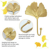 Decorative Leaves Iron Hooks,4pcs Ginkgo Leaf Shape Wall Mounted Hooks Modern Key Holder Wall Mounted Gold Single Prong Hat