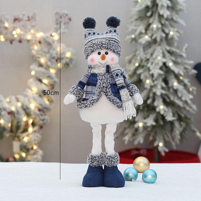Christmas Doll Ornaments, Christmas Snowman Plush Fabric Decoration, Retractable Snowman Standing Figure Toy