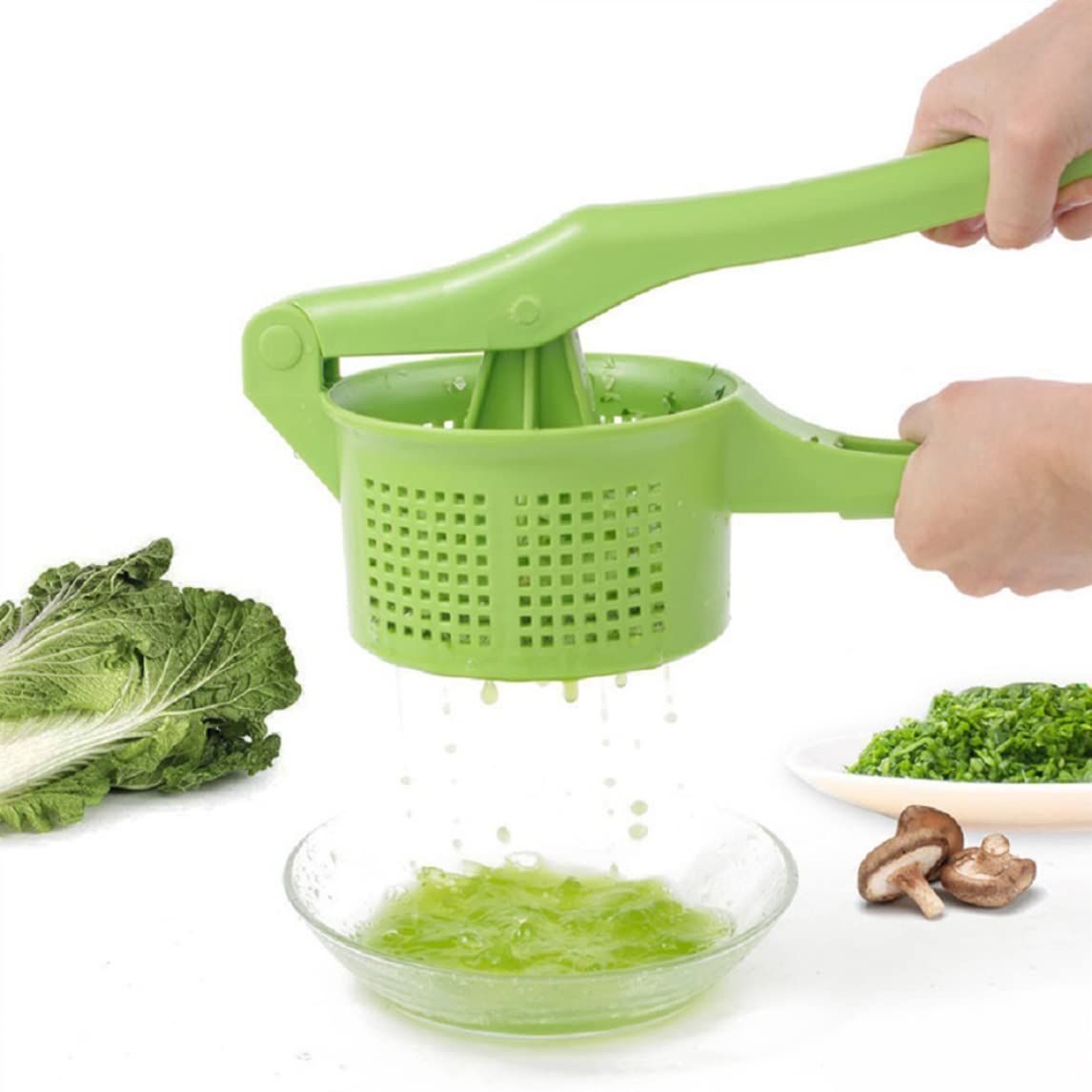 Creative Pressing Vegetable Stuffing Squeezer Fruit Squeezing Tool Hand-Pressure Dehydration Tool for Kitchen Dining(Green)