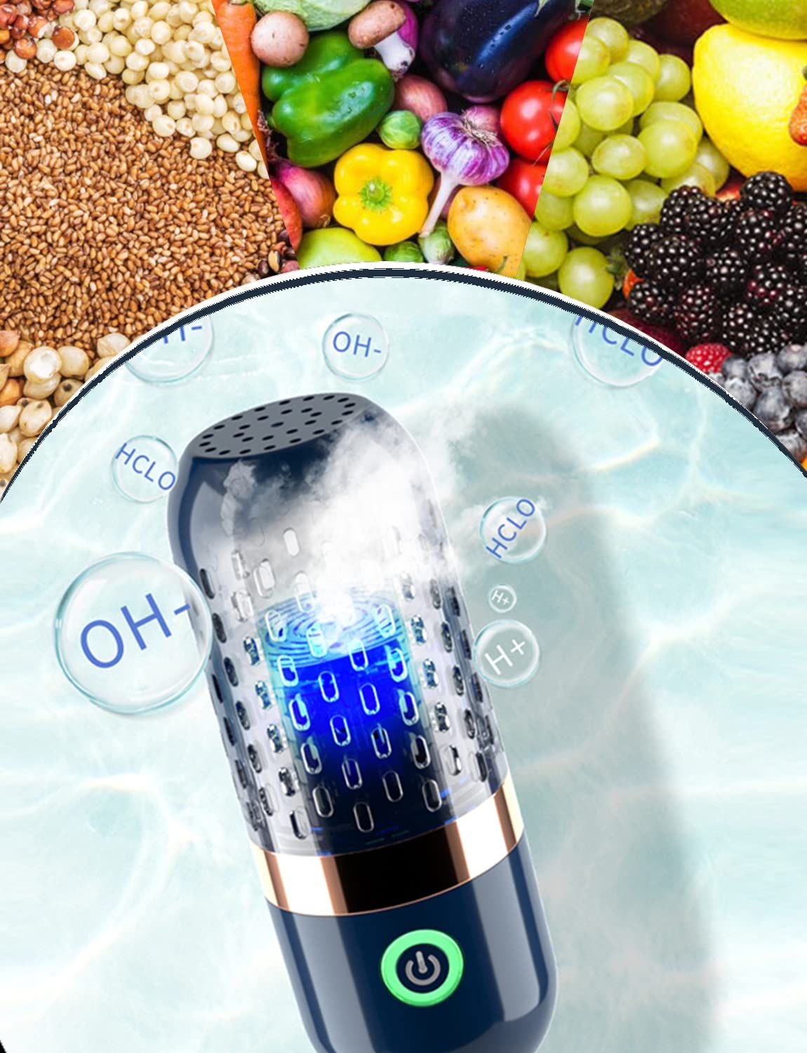 Vegetable and Fruit Cleaner Machine, Water-Proof Fruit Cleaning Device with ion Purification Working time, for Cleaning Fruit