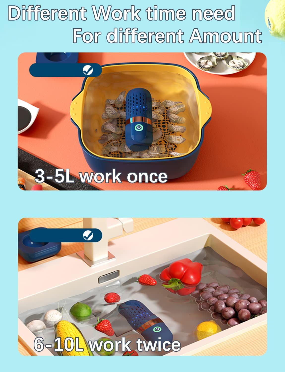 Vegetable and Fruit Cleaner Machine, Water-Proof Fruit Cleaning Device with ion Purification Working time, for Cleaning Fruit