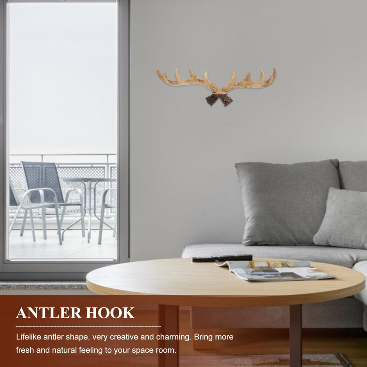 Wall Hooks Deer Antler Rack Wall Mounted Cap Coat Clothes Hanger Scarves Towels Key Holder Antler Wall Decoration (Light Brown)