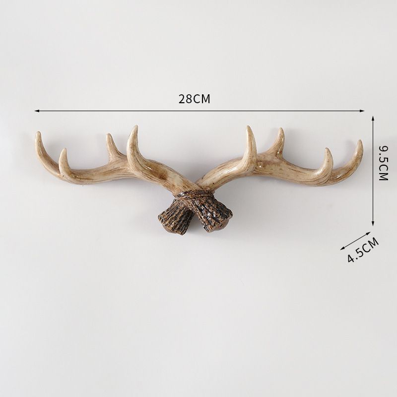 Wall Hooks Deer Antler Rack Wall Mounted Cap Coat Clothes Hanger Scarves Towels Key Holder Antler Wall Decoration (Light Brown)
