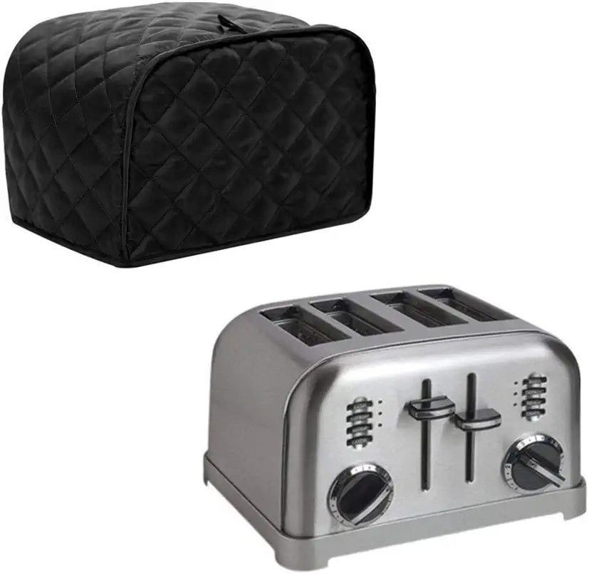 4 Slice Toaster Cover, Kitchen Small Appliance Cover Fingerprint and Greasy Protection,Machine Washable Polyester Toaster (Black)