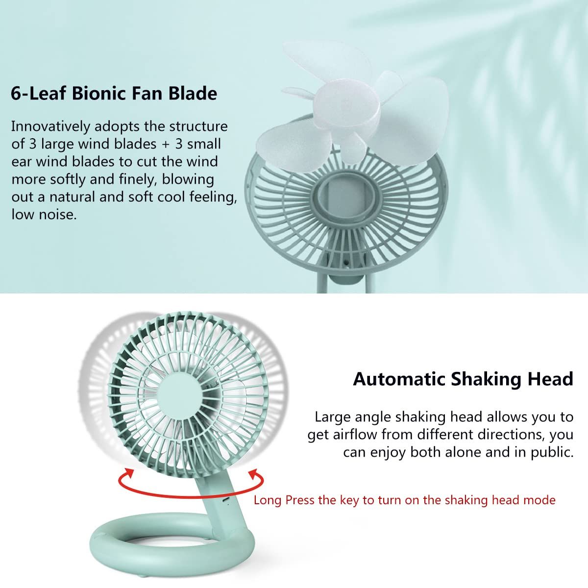 Foldable Desk Fan, USB Rechargeable Ceiling Fan, Automatic Head Shaking, Portable Mini Fan Silent Personal Cooling Table