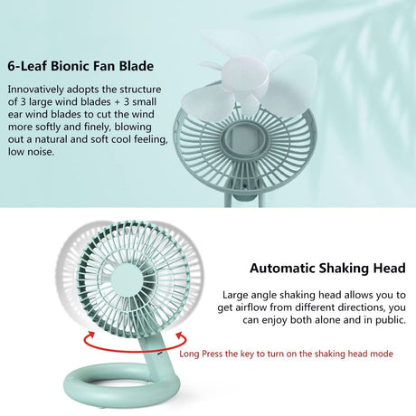 Foldable Desk Fan, USB Rechargeable Ceiling Fan, Automatic Head Shaking, Portable Mini Fan Silent Personal Cooling Table