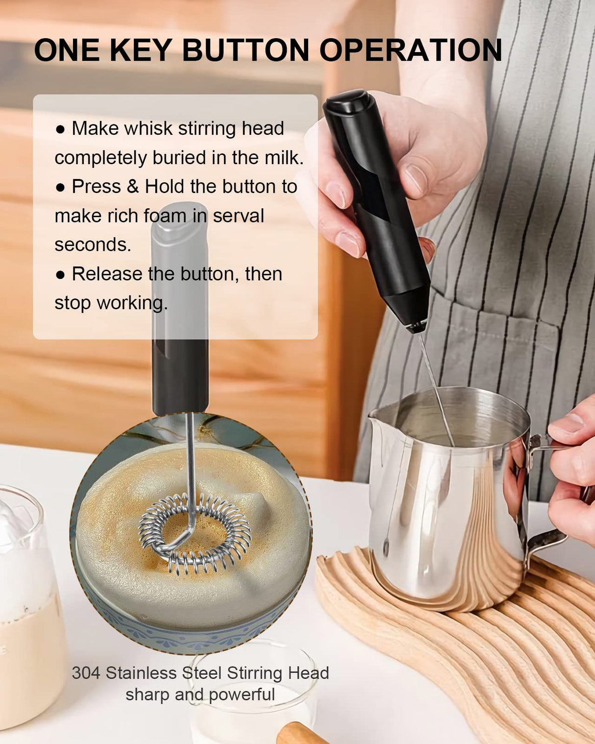 Milk Frother Handheld, Battery Powered Drink Mixer for Matcha Coffee, Electric Portable Whisk Drink Mixer Mini Foam Maker