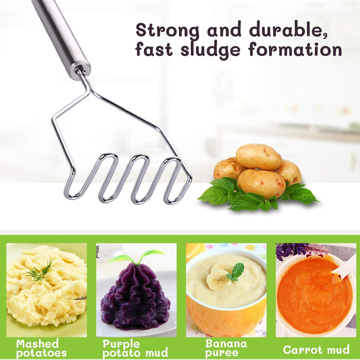 Potato Masher,Stainless Steel Potato Masher for Making Mashed Potato, Banana Bread, Pumpkin Puree and Vegetables