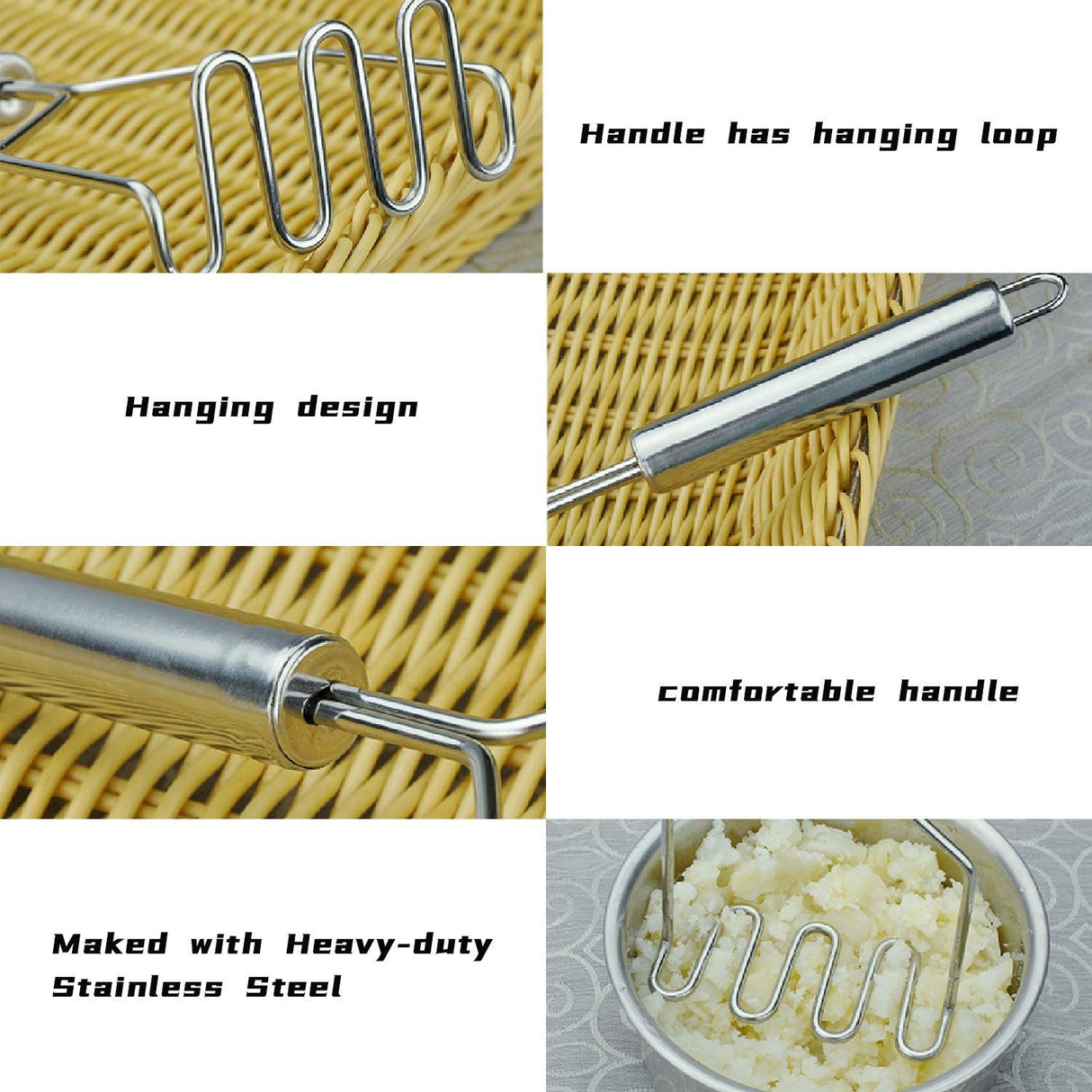 Potato Masher,Stainless Steel Potato Masher for Making Mashed Potato, Banana Bread, Pumpkin Puree and Vegetables