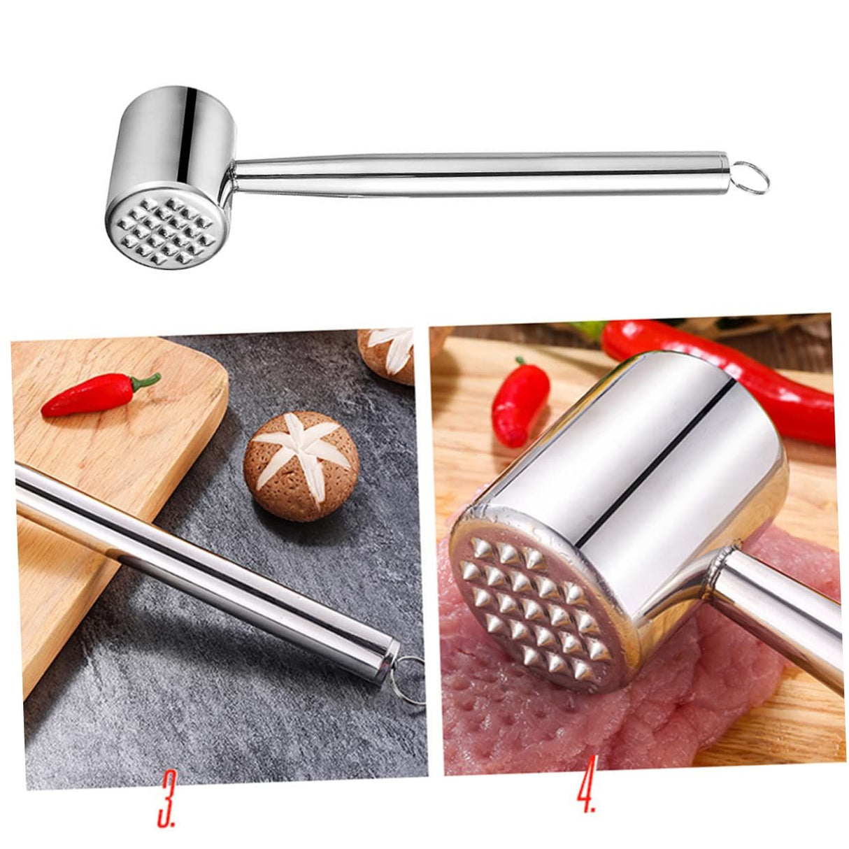 Meat Tenderizer Stainless Steel Heavy Meat Hammer Tool and Hand-Held Meat Tenderizing Needle Tool can Tenderize Steak