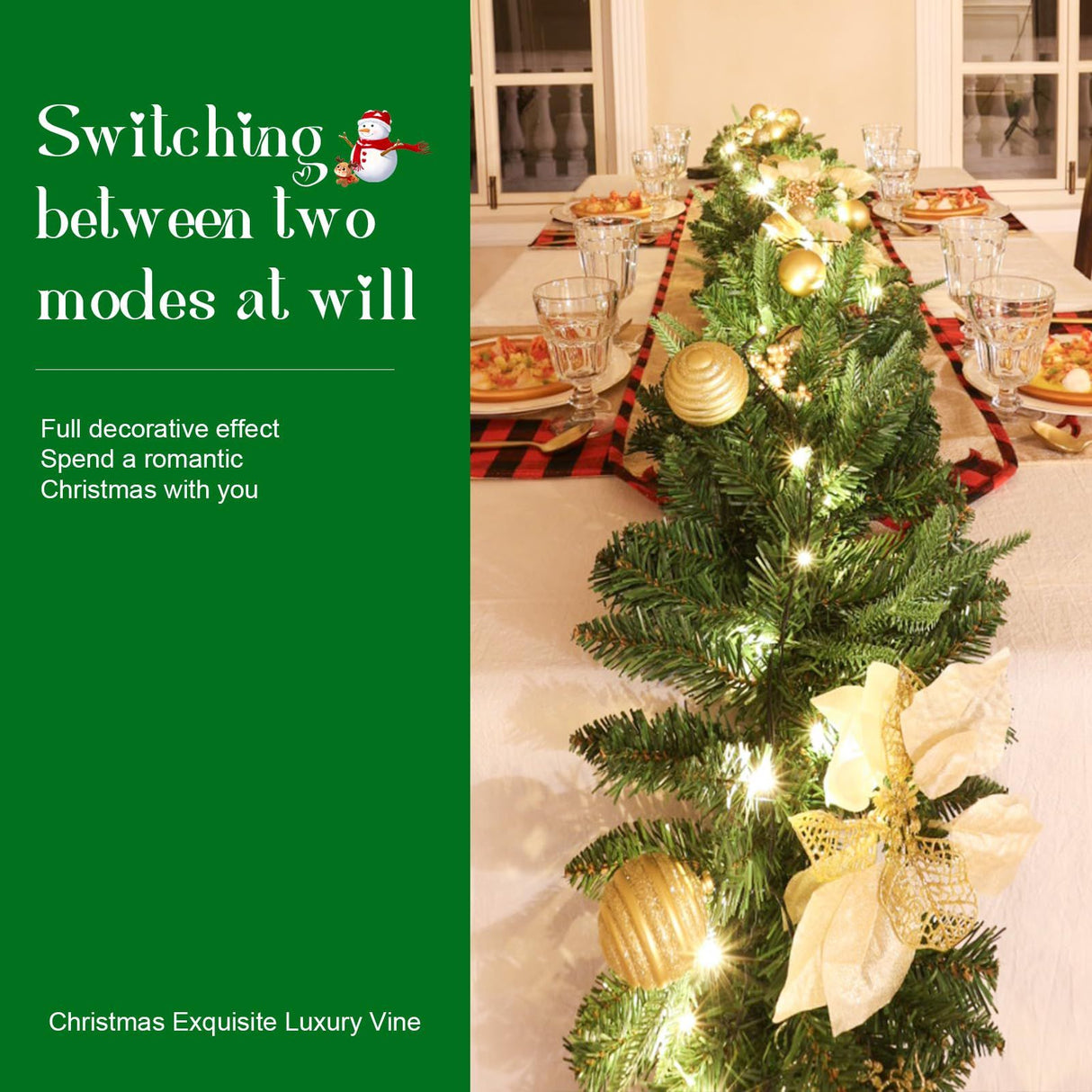 Christmas Decorations with Lights Battery Operated - Outdoor Christmas Garland for Mantle, Lighted Christmas Garland Indoor