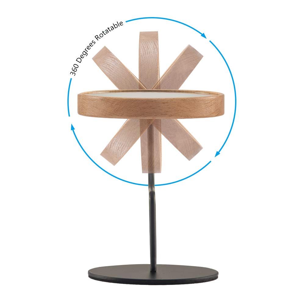 Desk Table Mirror with Mental Stand, 3X Magnification Small Wooden Desktop Mirror,360° Rotation Countertop Mirror for Makeup