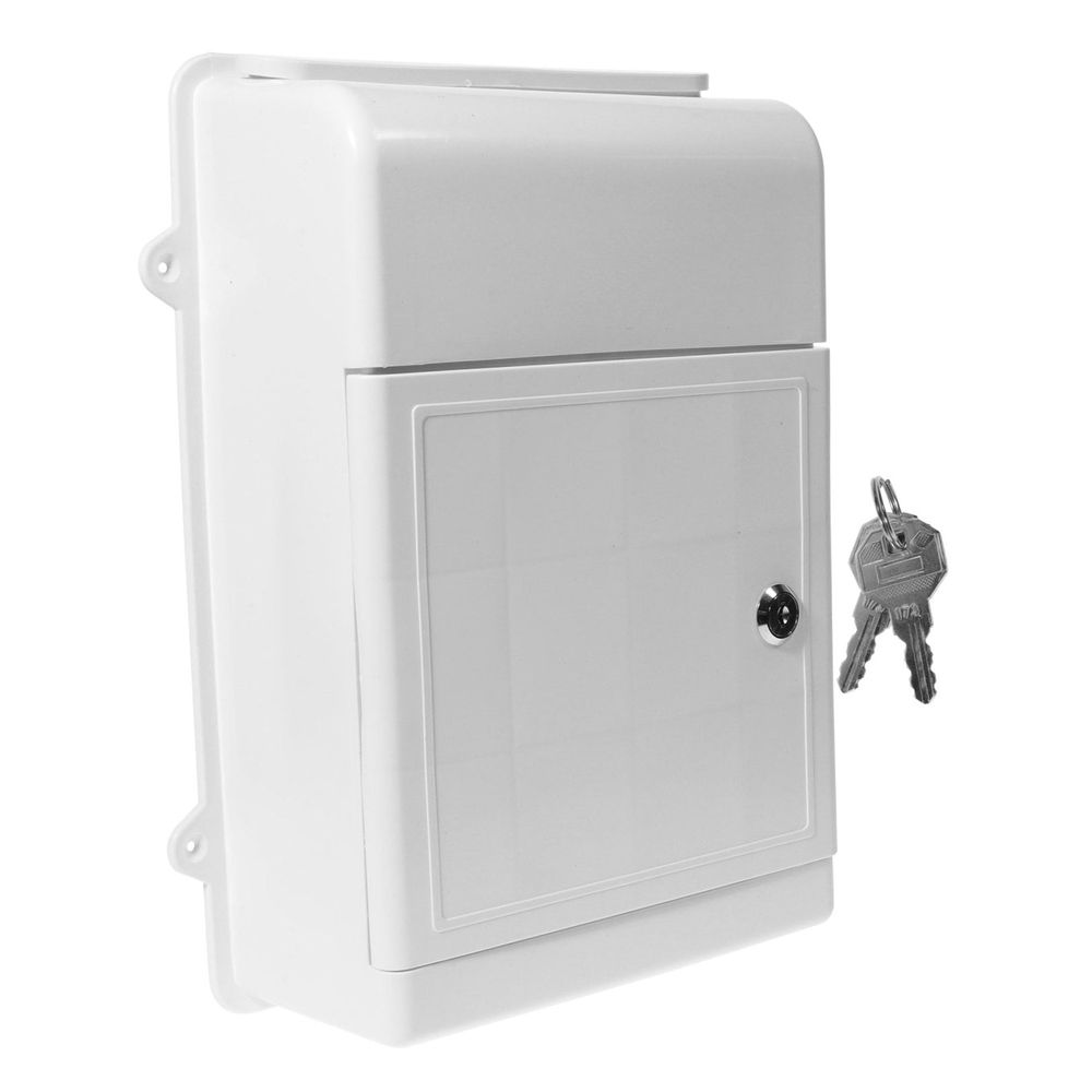 Lockable Outdoor Wall Mount Mailbox in White, Metal and Plastic Letter Box for Secure Mail Storage
