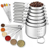 18PCS Measuring Cups and Spoons Set,Include 7 Nesting Measuring Cups,6 Measuring Spoons and 5 Mini Spoons,Stainless Steel Metal Measuring Set,Kitchen Gadgets for Cooking & Baking