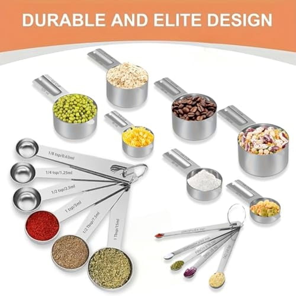 18PCS Measuring Cups and Spoons Set,Include 7 Nesting Measuring Cups,6 Measuring Spoons and 5 Mini Spoons,Stainless Steel Metal Measuring Set,Kitchen Gadgets for Cooking & Baking